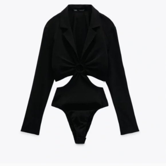 BLOGGER'S FAVE! Zara Black Cut Out Bodysuit Sz L NWOT - Picture 14 of 14